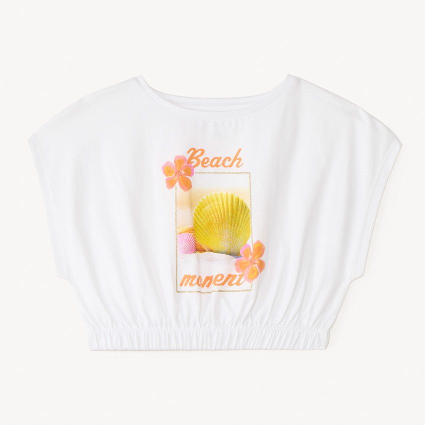 T-shirt manches courtes forme boîte court print fantaisie pour fille