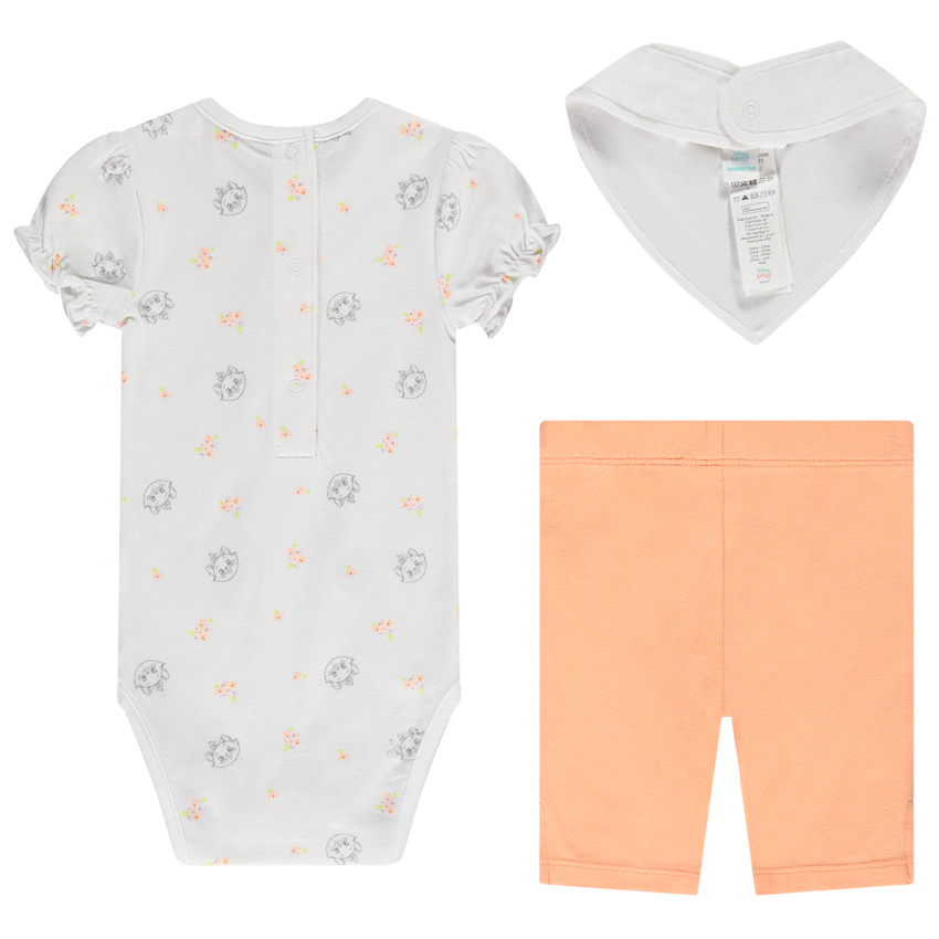 Ensemble 3 pièces en jersey body + corsaire + bavoir Marie Disney pour bébé fille 