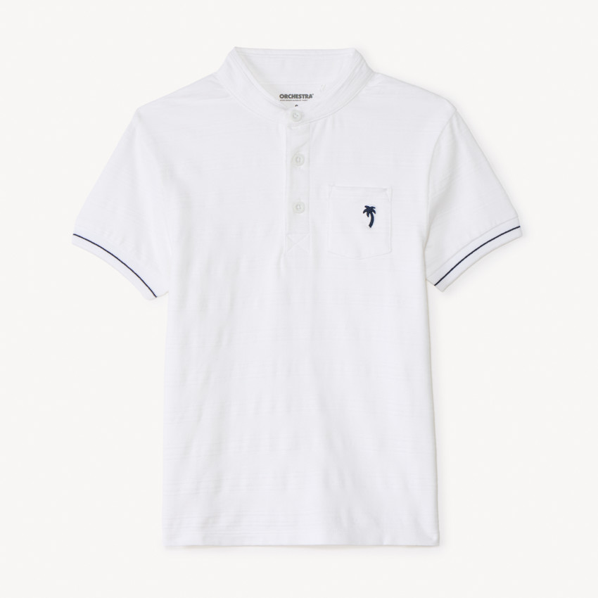 Polo manches courtes col mao broderie palmier pour garçon