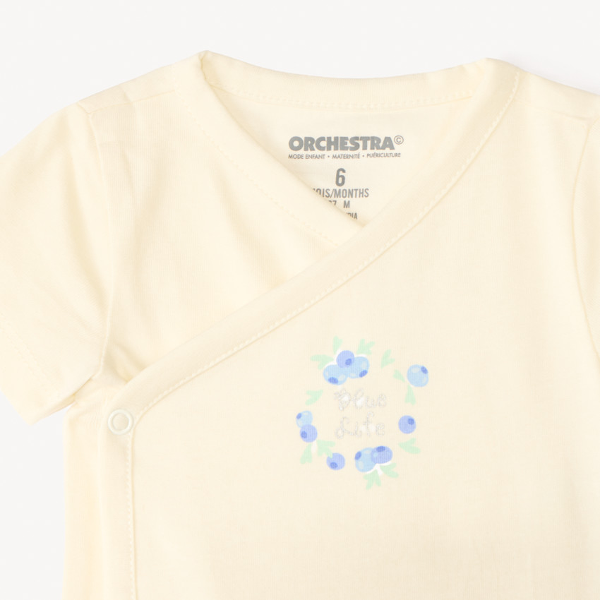 Lot de 5 bodies motifs myrtilles pour bébé fille avec ouvertures différentes selon l'âge 