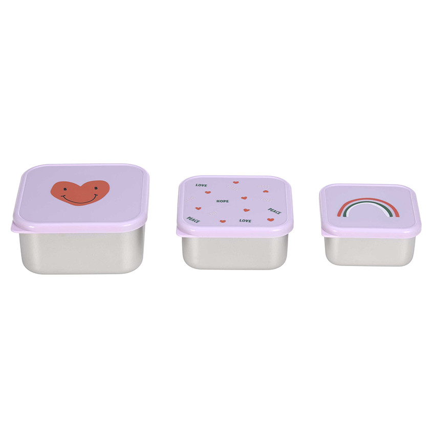 Set de 3 Boîtes à goûter Inox Happy Rascals Coeur Lavande 
