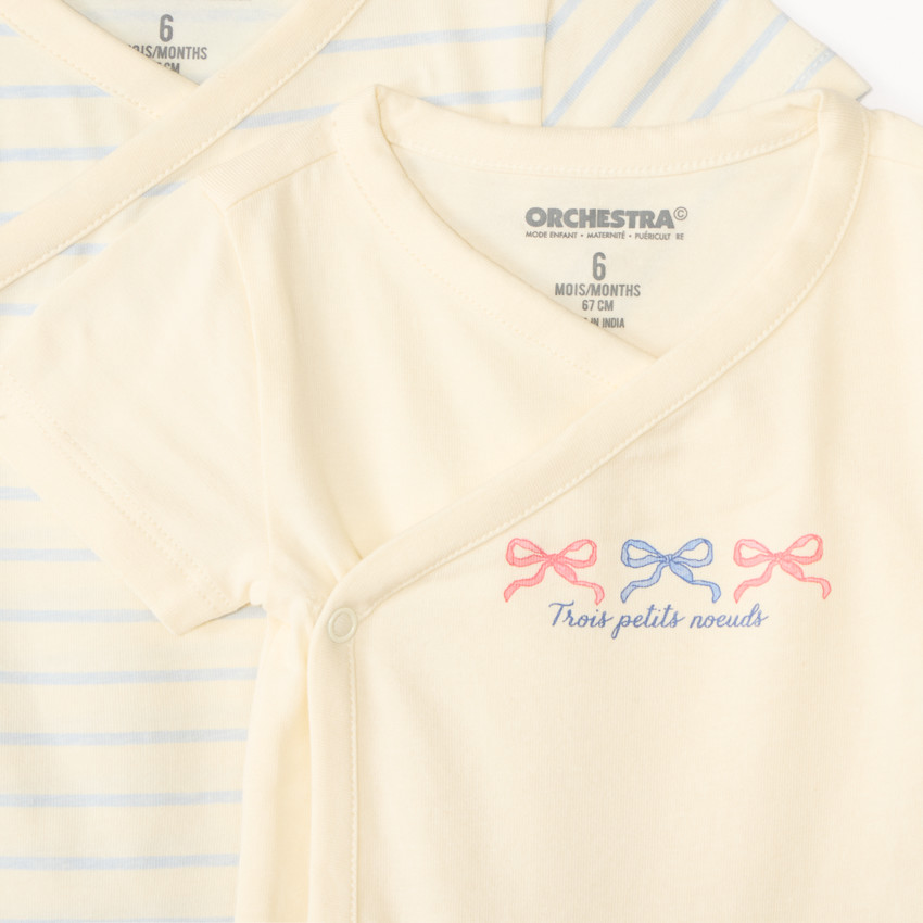 Lot de 7 bodies manches courtes motif nœud pour bébé fille ouverture différentes selon l'âge 