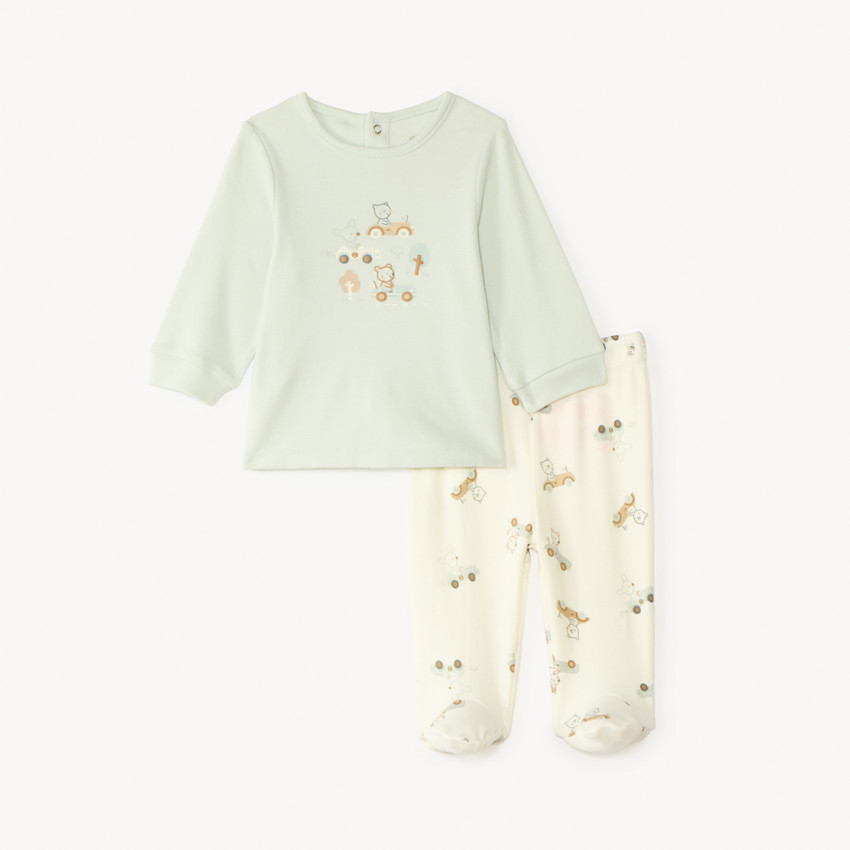 Pyjama 2 pièces en interlock t-shirt manches longues + pantalon pour bébé garçon (finitions différentes selon l'âge)