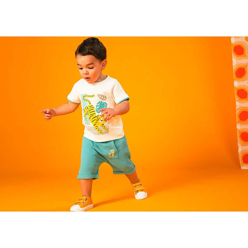 Bermuda en coton gaufré avec poche kangourou pour bébé garçon 
