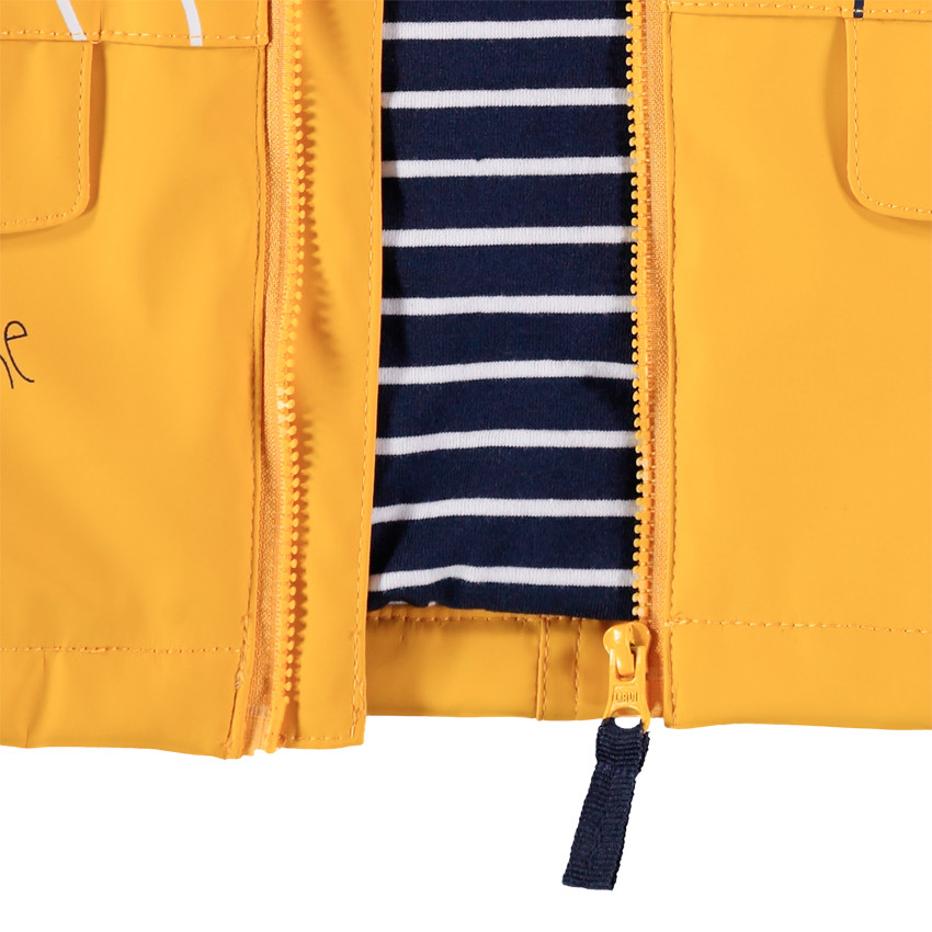 Parka en gomme jaune doublée jersey à rayures 