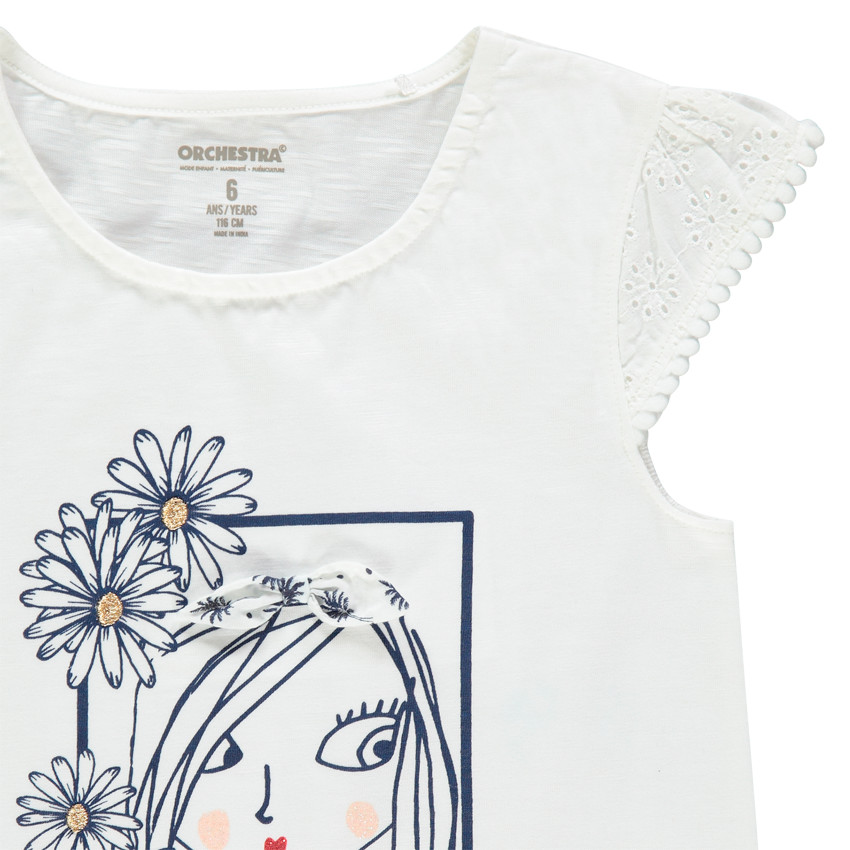 T-shirt manches courtes brodées et print personnage 