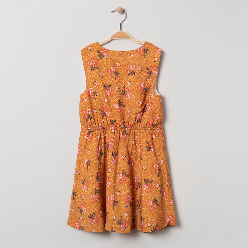 Robe sans manches à col croisé imprimée pois et fleurs  