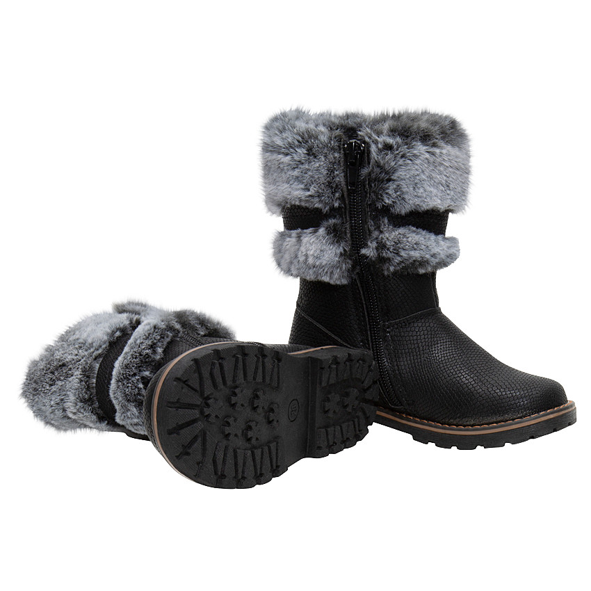 Bottes vernies avec fausse fourrure et noeud pour enfant fille 