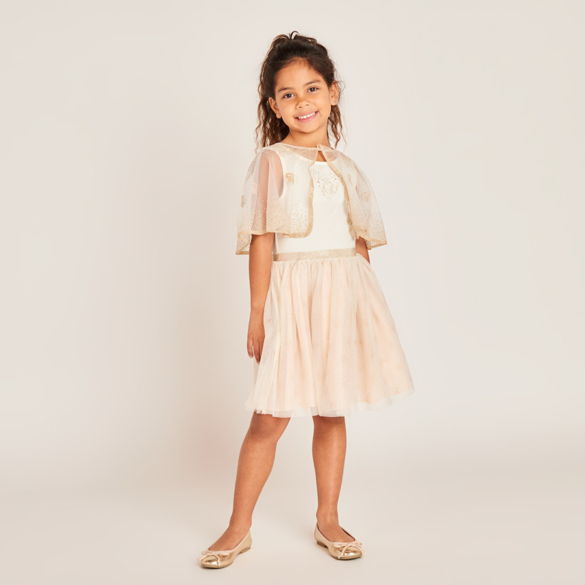 Robe sans manches bi-matières avec cape papillon pour fille 