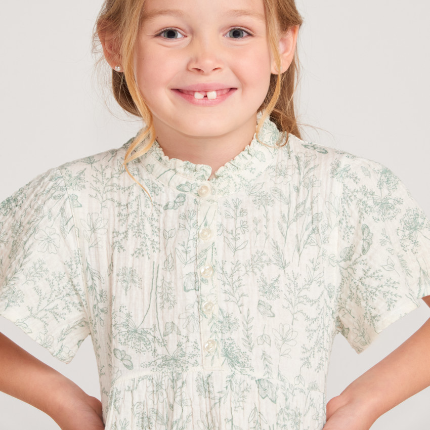 Robe fille manches courtes volantées à imprimé fleuri 