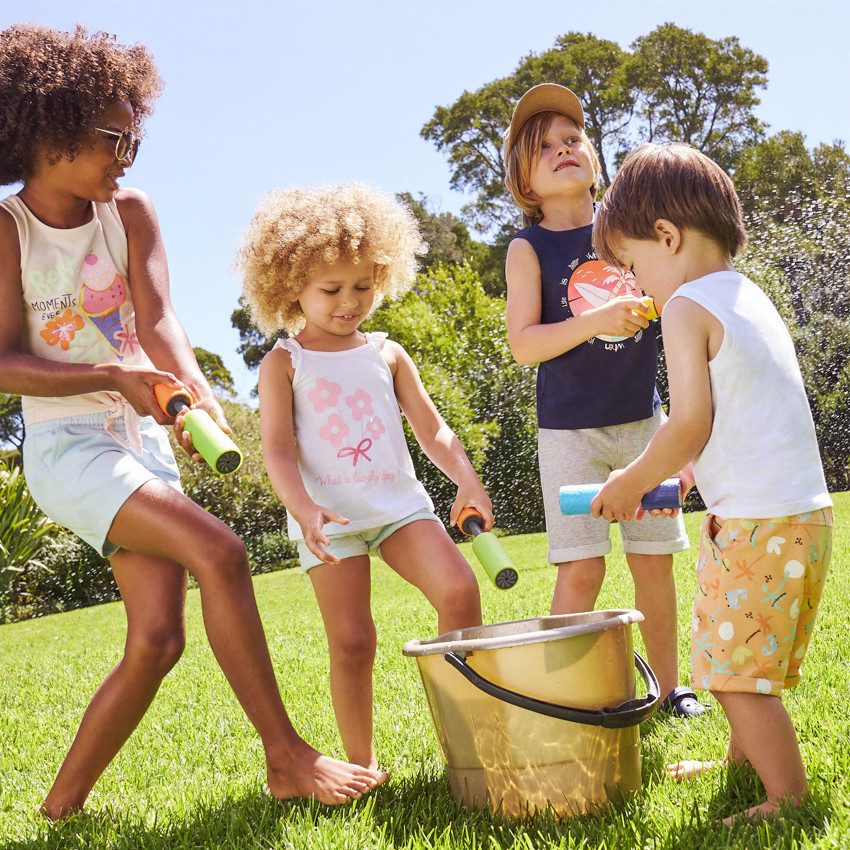 Débardeur uni avec bretelles volantées + print pour bébé fille  