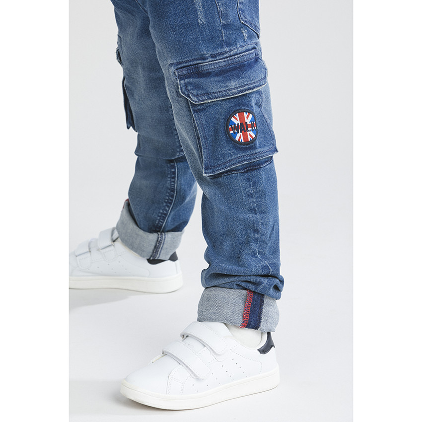 Jean cargo droit effet used à taille élastiquée 