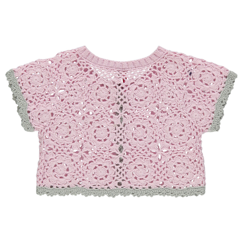 Gilet manches courtes en crochet motifs fleurs 