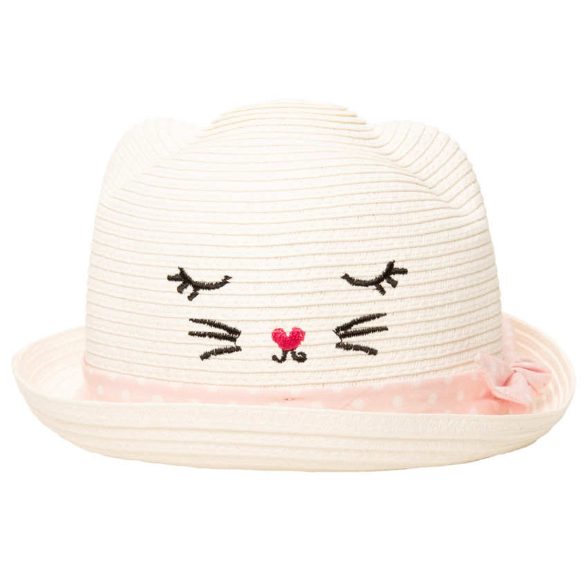 chapeau effet paille tressée en forme de chat pour bébé fille - blanc