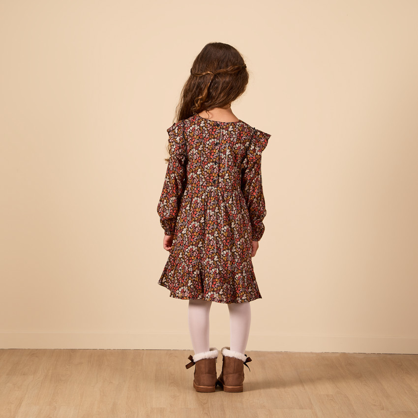 Robe manches longues avec volants aux épaules pour fille 