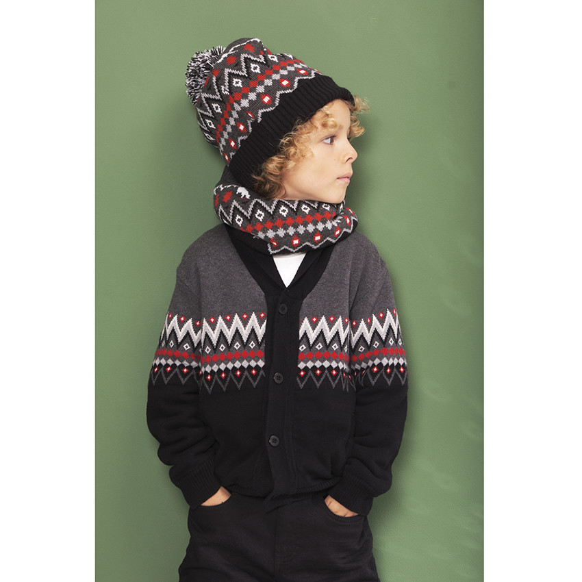gilet en tricot bicolore avec col châle et motif en jacquard pour garçon - noir