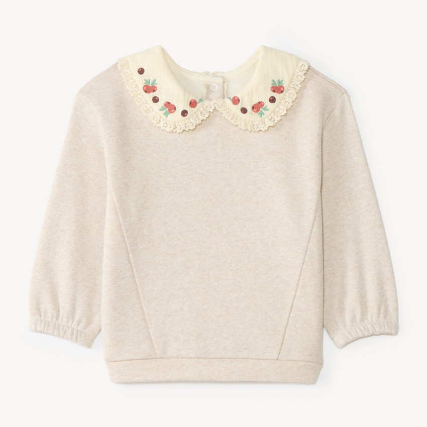 Sweat molleton col Claudine motif fruits bébé fille 