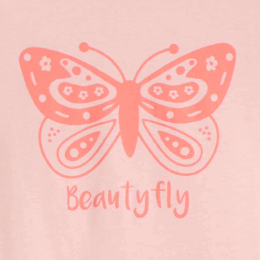 Set pyjama 2 pièces unis avec print papillon pour fille  