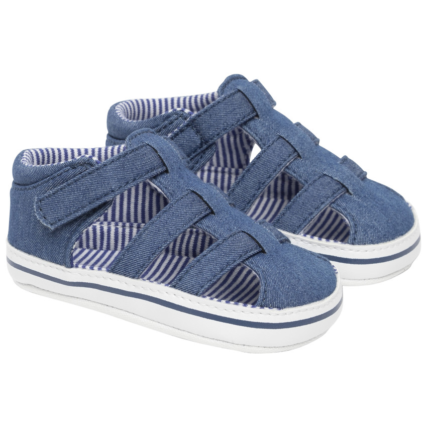 Sandales velcro bleu jean avec doublure à rayures 