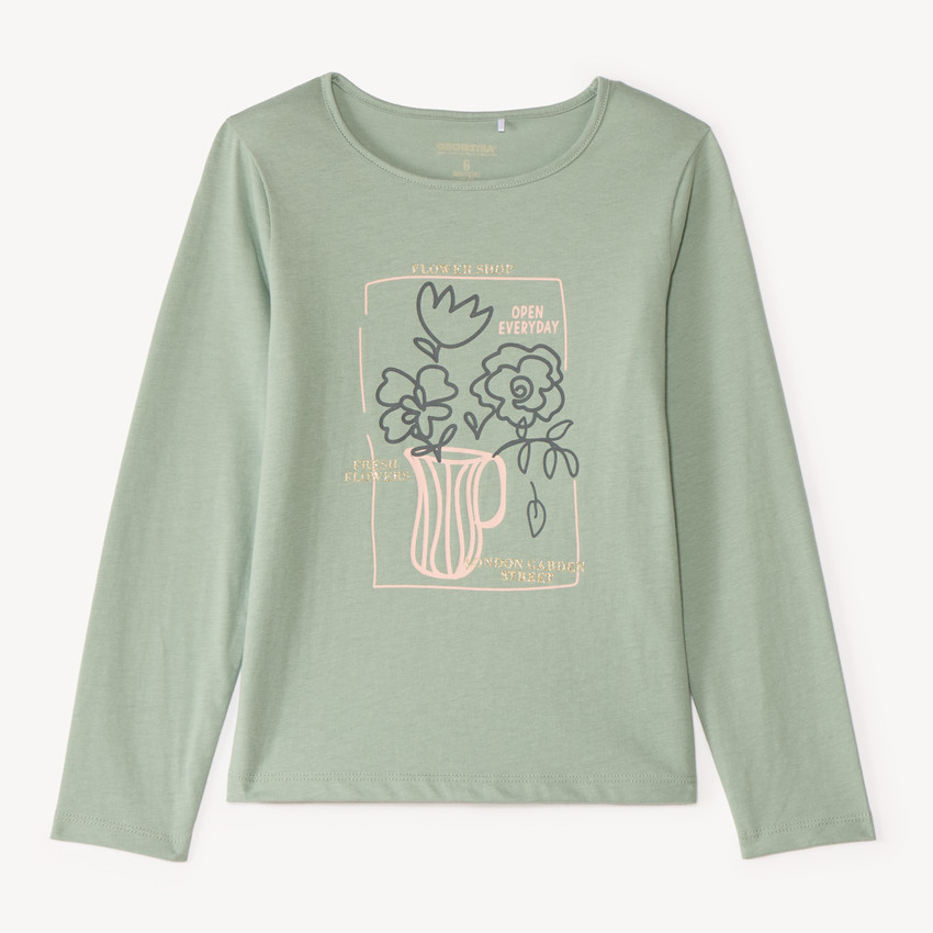 T-shirt manches longues print pailleté fille 