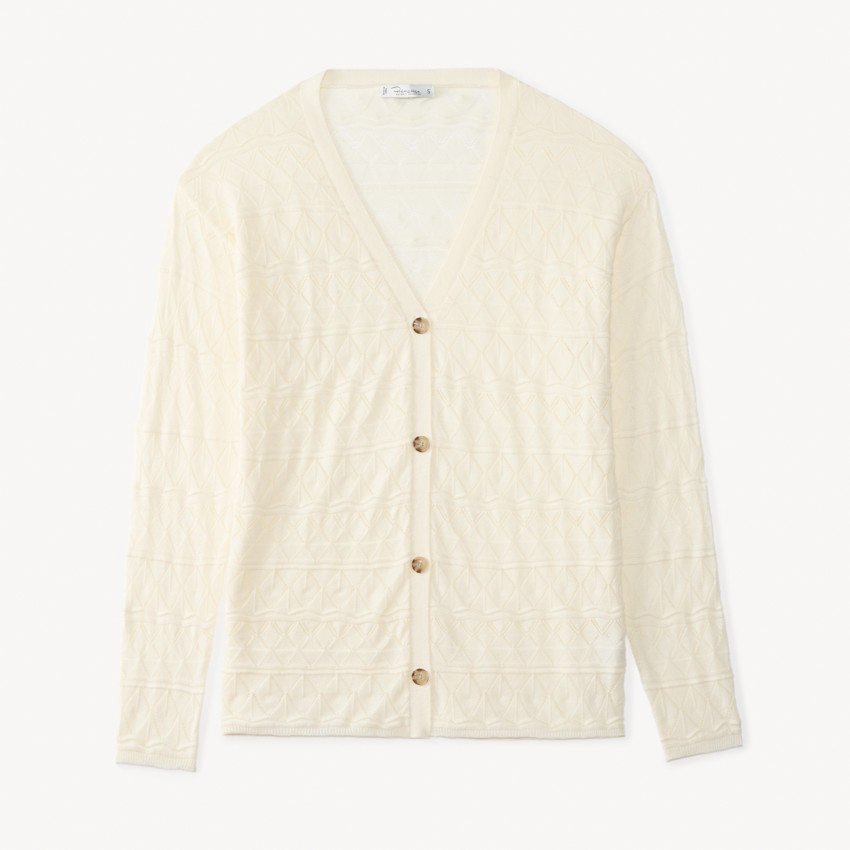 Gilet manches longues uni en tricot fantaisie pour femme