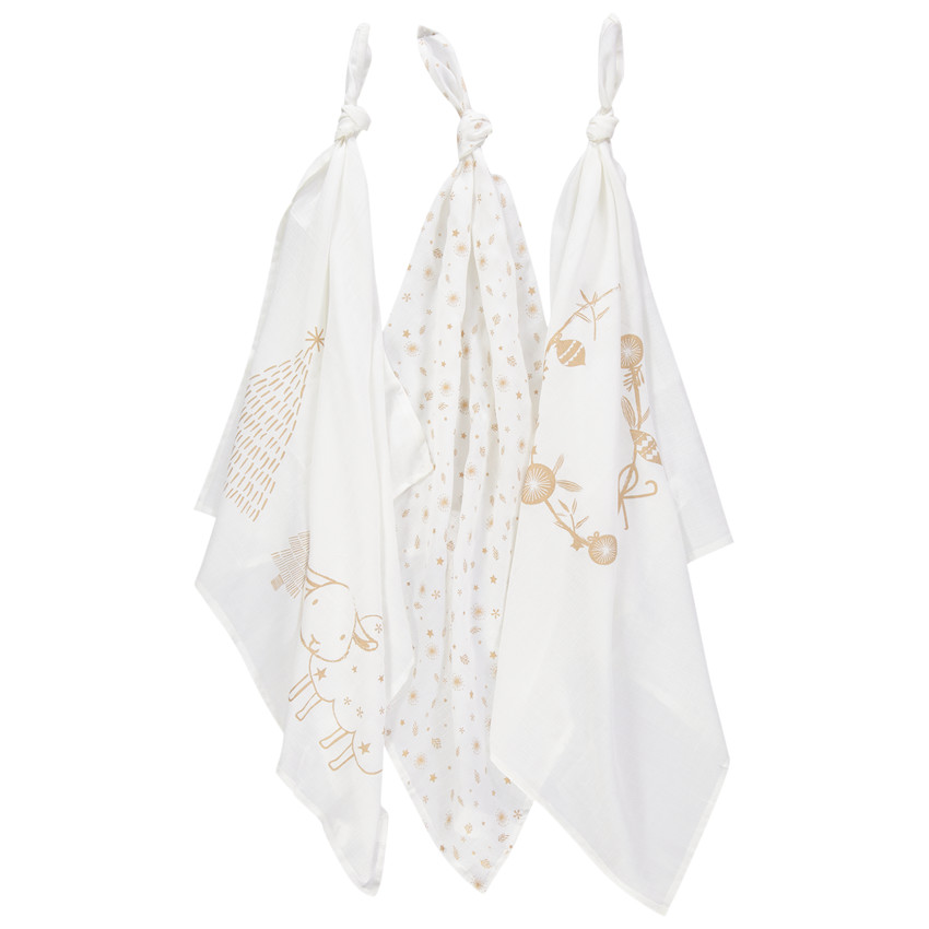Lot de 3 langes en coton à imprimé fantaisie Hiver magique 