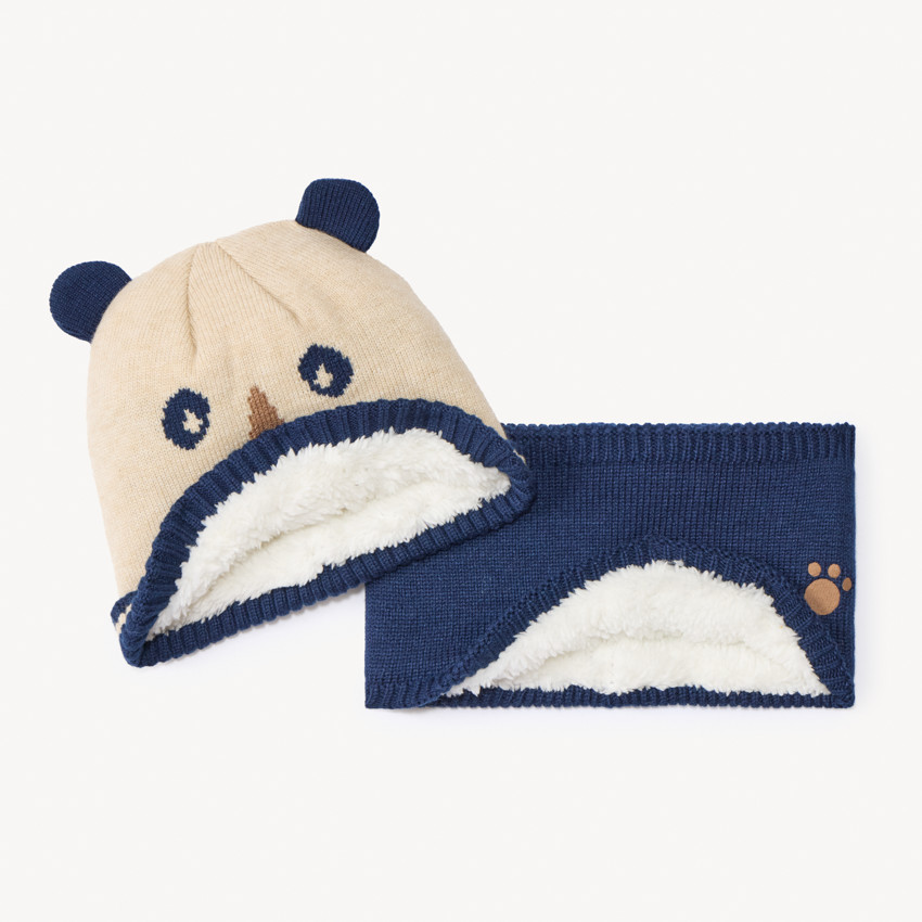 Set bonnet + snood tricot ludique fantaisie pour bébé  