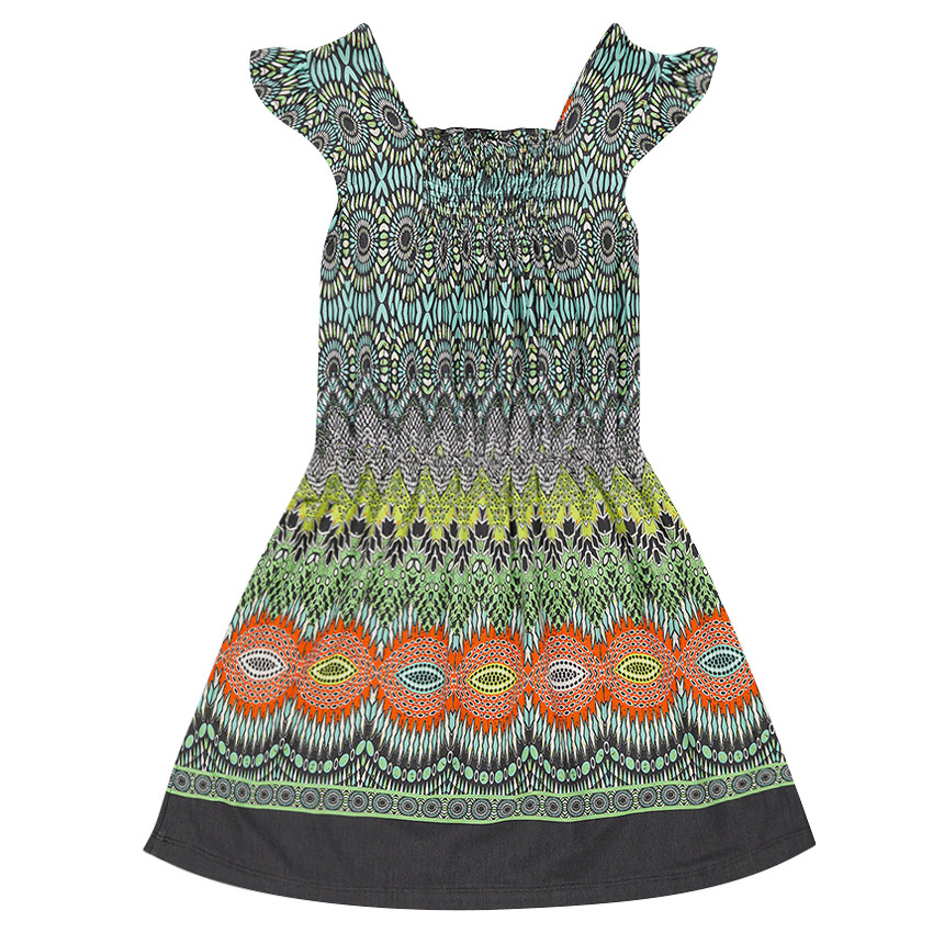 Junior - Robe manches courtes imprimée fantaisie multicolore 