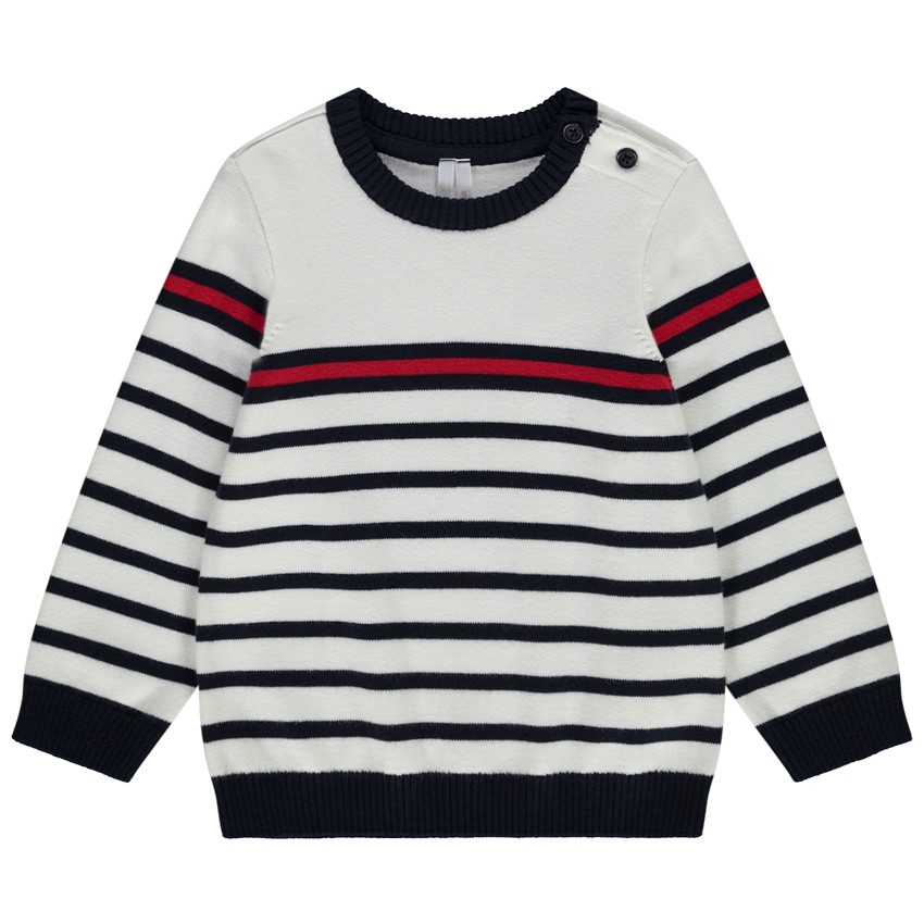 pull esprit marinière en tricot avec liseré contrasté pour bébé garçon - ecru