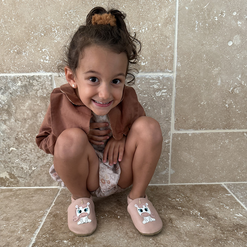 Chaussons bébé en cuir 2-3 ans Simone la licorne rose 