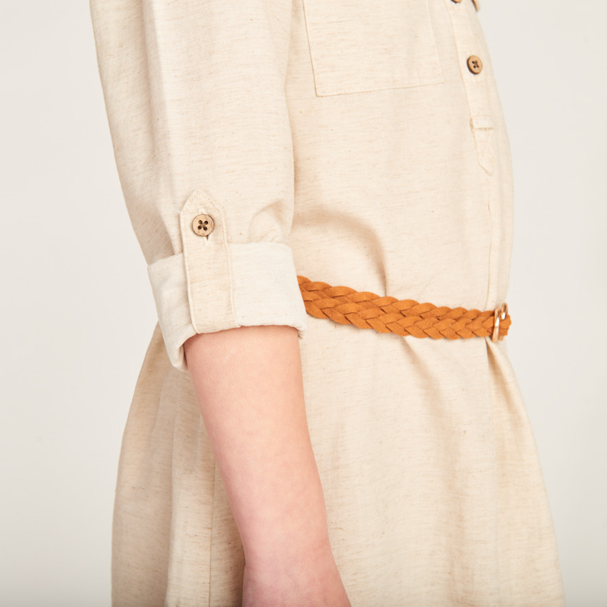 Robe style chemise à manches longues + ceinture pour fille 