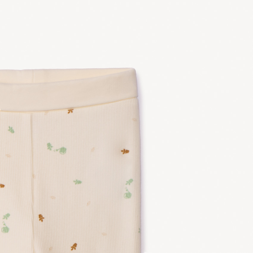 Ensemble 2 pièces côtelé et imprimé plantes pour bébé fille 