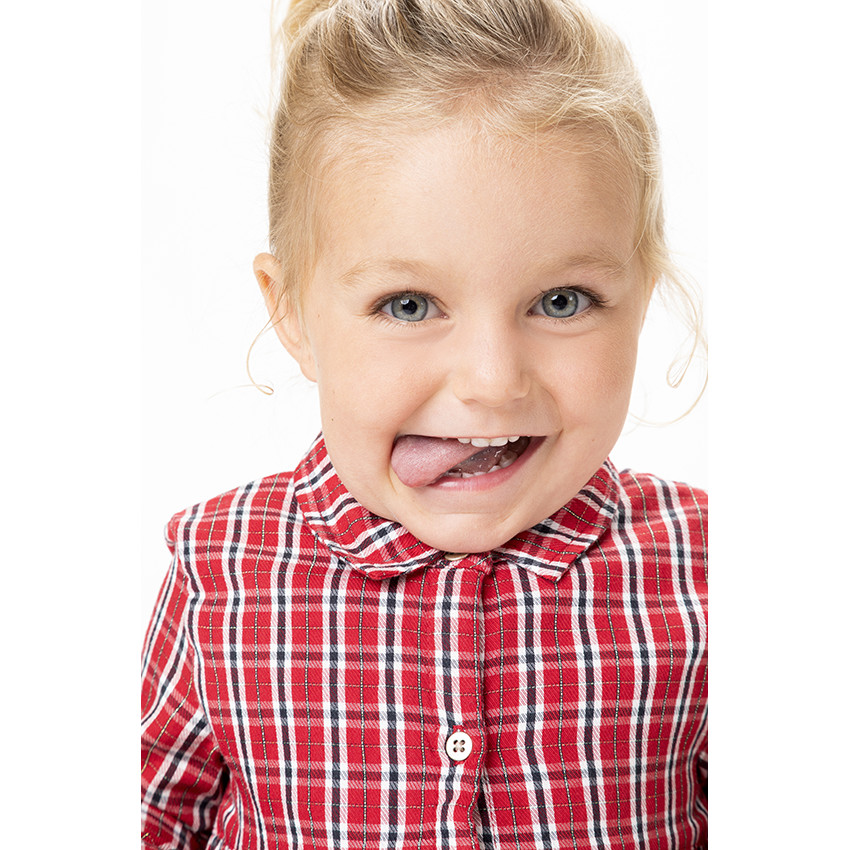 Robe manches longues en toile imprimé carreaux pour bébé fille 