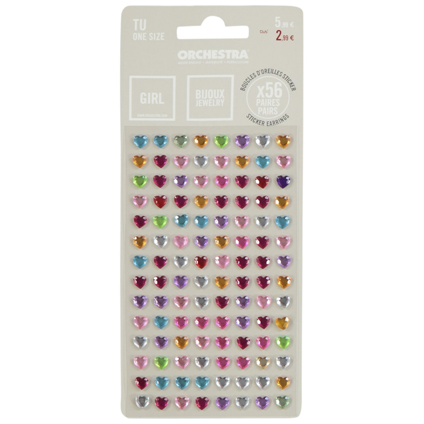 Lot de 112 boucles d'oreilles stickers cœurs pour fille 