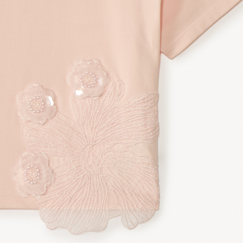 T-shirt manches courtes avec grosses fleurs en sequins pour fille 