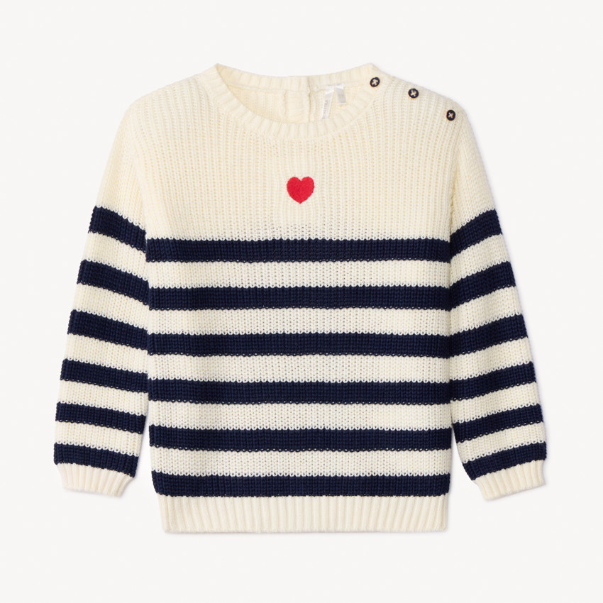 Pull tricot côte marinière avec cœur brodé pour bébé fille