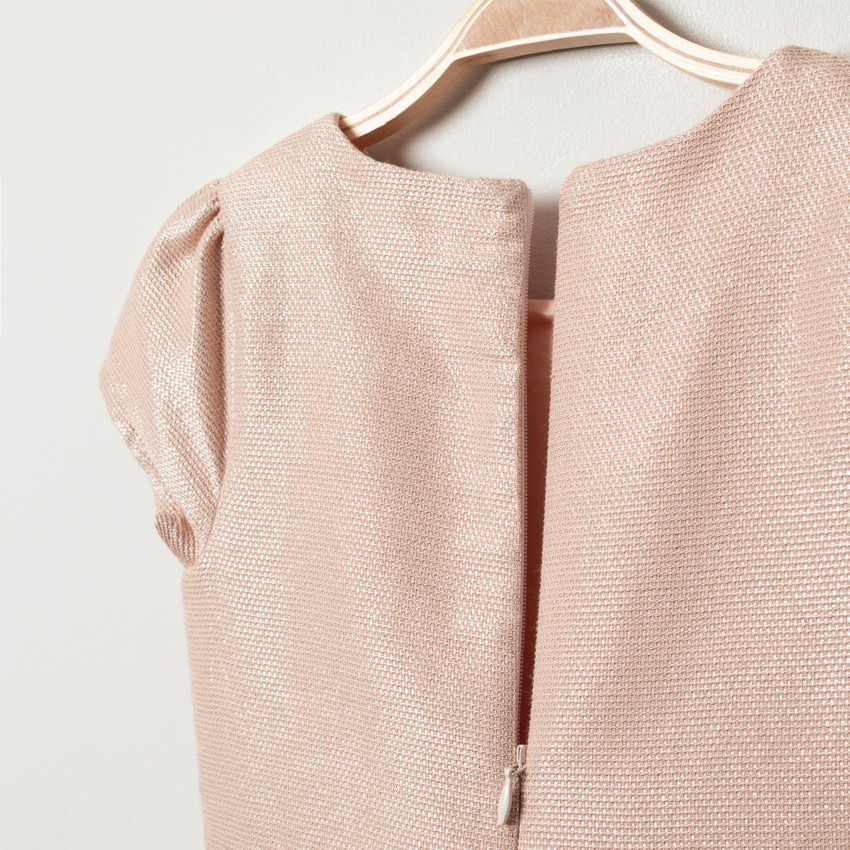 Robe de cérémonie manches courtes bi-matière à coeurs 