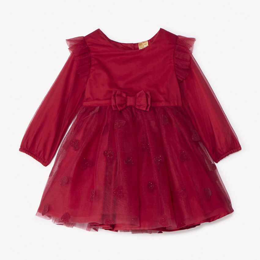 Robe de fête manches longues à cœurs pailletés pour bébé fille 