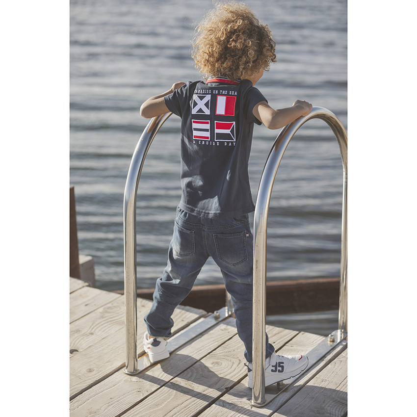 Jean effet délavée avec ceinture pour enfant garçon 