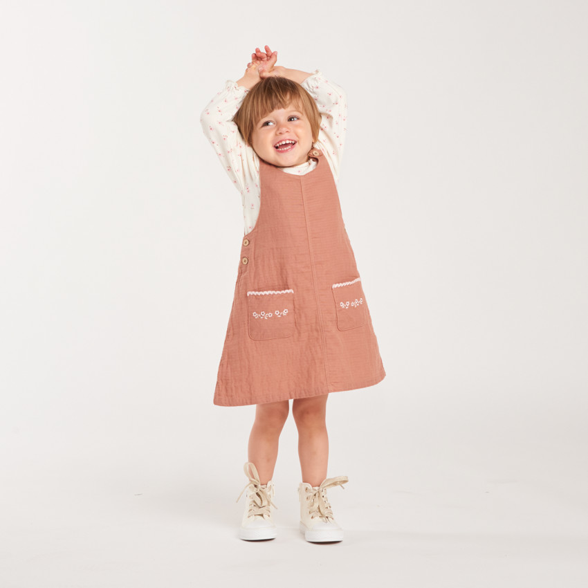 Ensemble bébé fille robe en gaze de coton et t-shirt imprimé fleurs