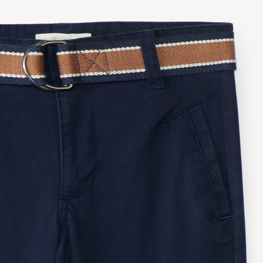 Pantalon garçon droit en toile avec ceinture 