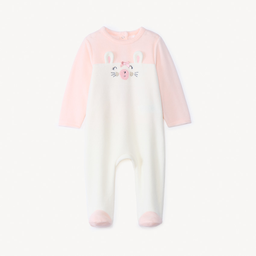 Dors-bien en velours ludique bicolore pour bébé fille