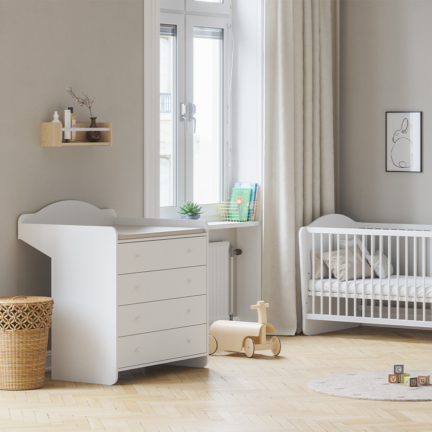 Commode 4 tiroirs avec plan à langer Megève blanc 