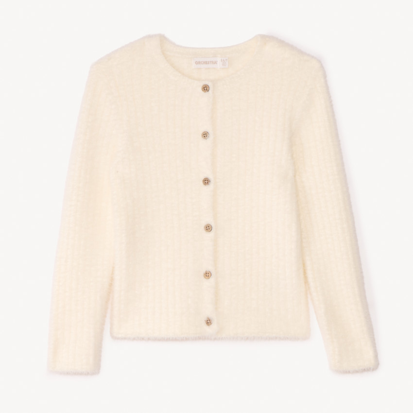 Gilet en tricot côtelé effet pelucheux pour fille