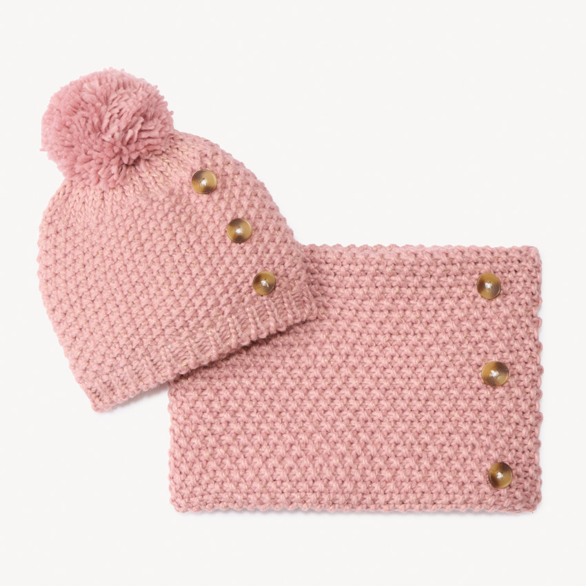 Set bonnet + snood en tricot et sherpa pour fille  