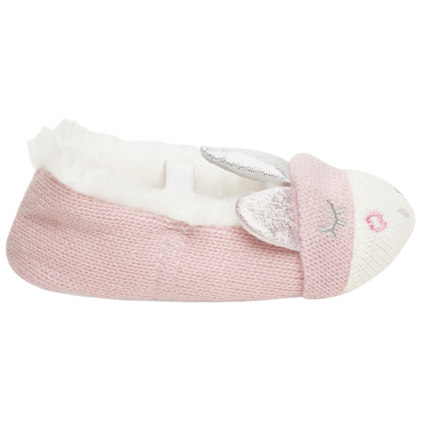 chaussons en tricot pour bébé fille motif licorne - rose clair