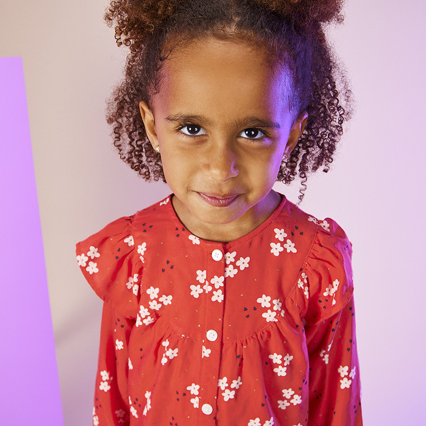 Robe manches longues volantées imprimé fleurs pour fille 