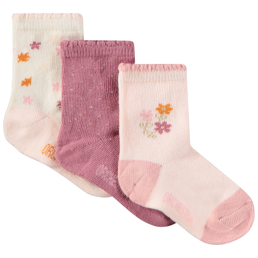 Lot de 3 paires de chaussettes fleuries pour bébé fille