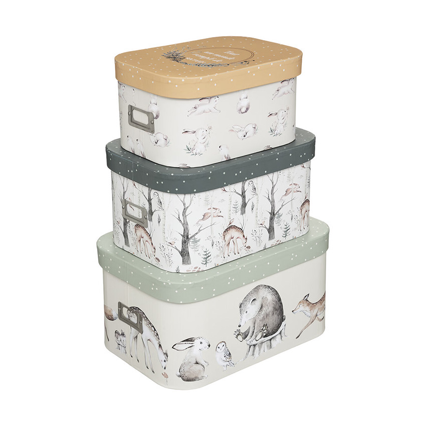 Atmosphera - Set de 3 boîtes de rangement gigognes Forêt - Ecru