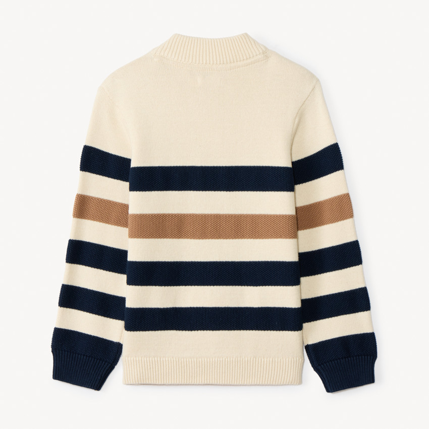 Pull manches longues à col camionneur à zip et rayures pour garçon  